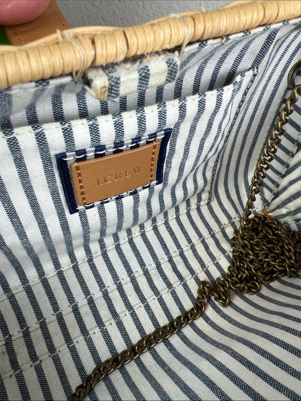 J. Crew Woven Straw Clutch with Tan Leather Trim Crossbody - Picture 7 of 8